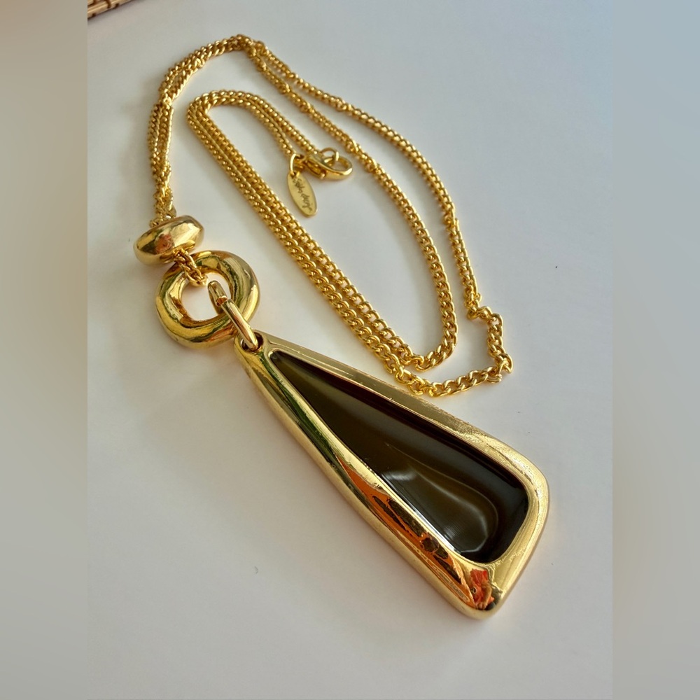 Soho Design Gold Tone Green Amber Pendant Necklace – 20” - Picture 7 of 7